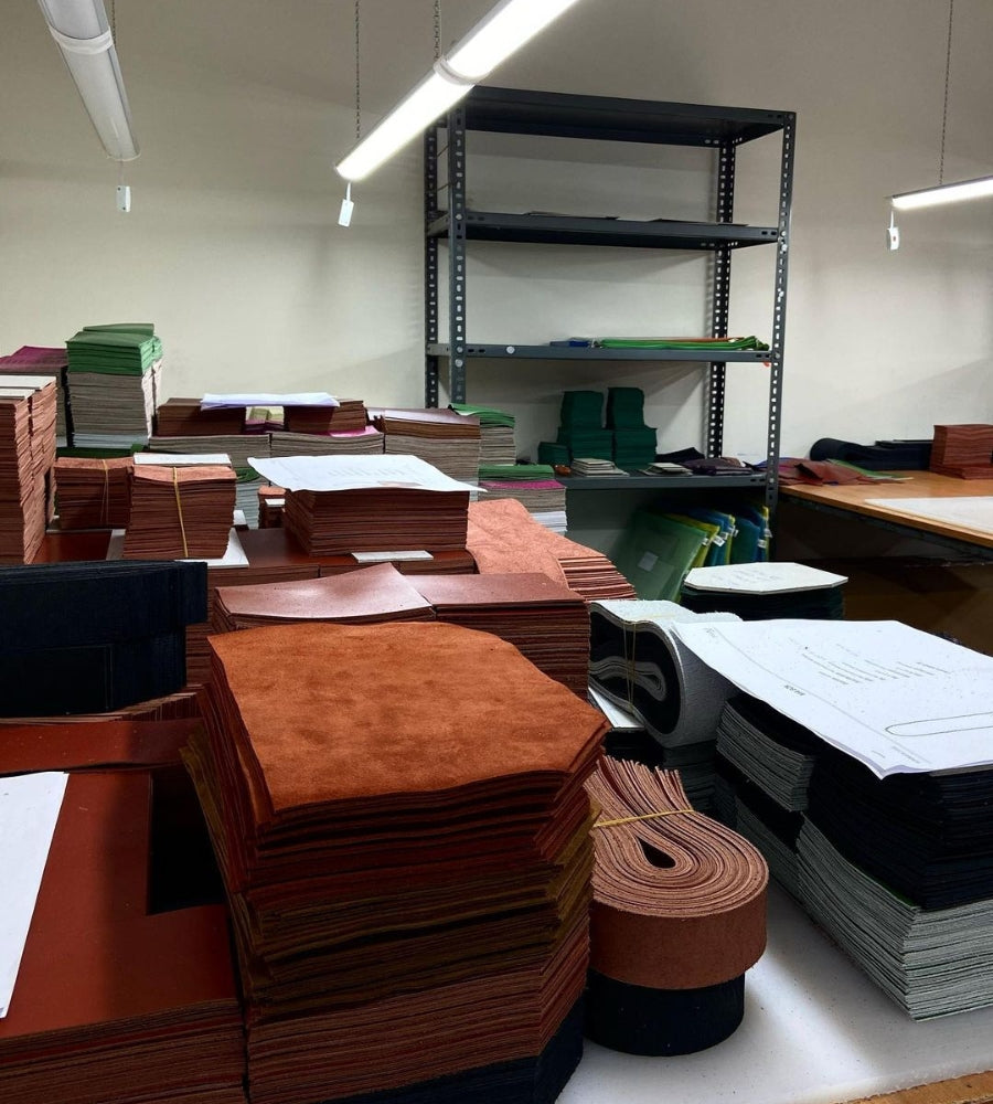 Picture of leather goods being stored in Manu Atelier workshop