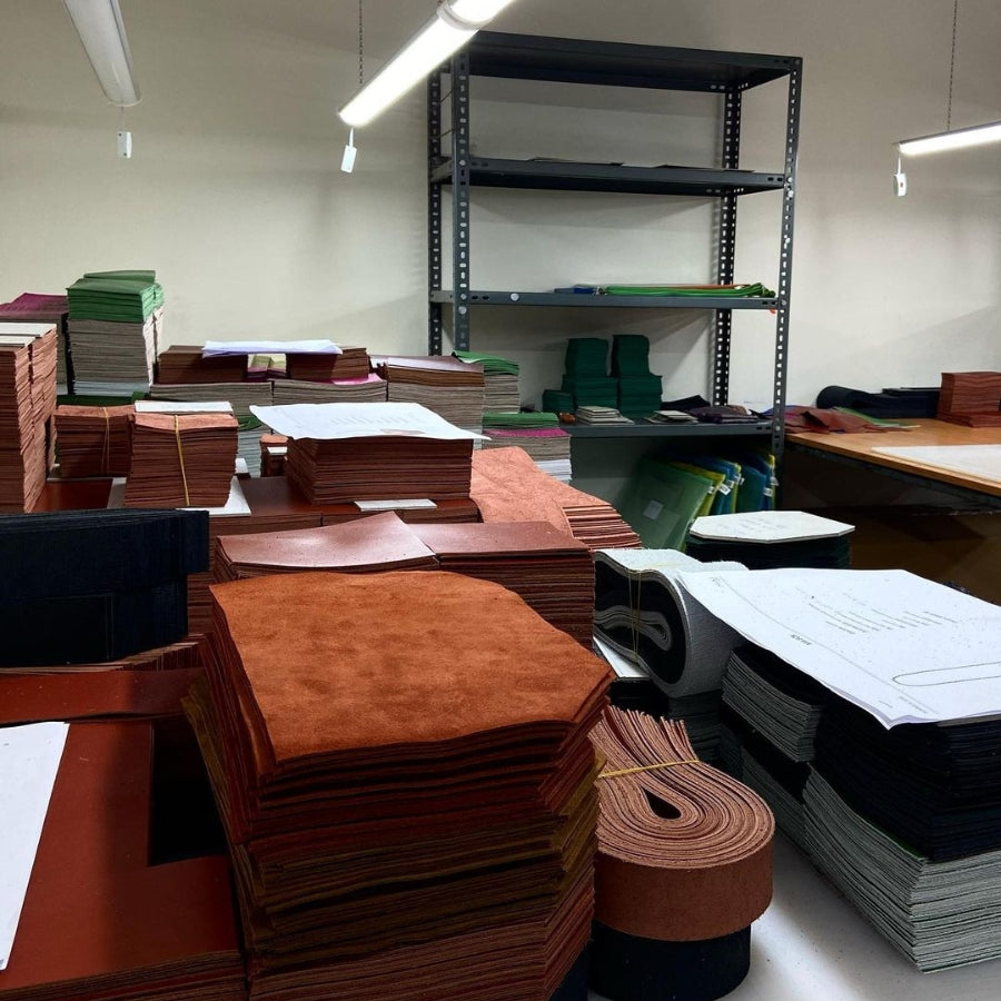 Picture of leather goods being stored in Manu Atelier workshop
