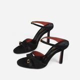 Almond Toe Sandals Black Suede Front