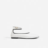 Manu Ballet Flats With Cross Over Ankle Strap White Soft Side