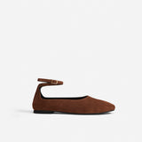 Manu Ballet Flats With Cross Over Ankle Strap Chocolate Suede Side