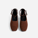 Manu Ballet Flats With Cross Over Ankle Strap Chocolate Suede Front