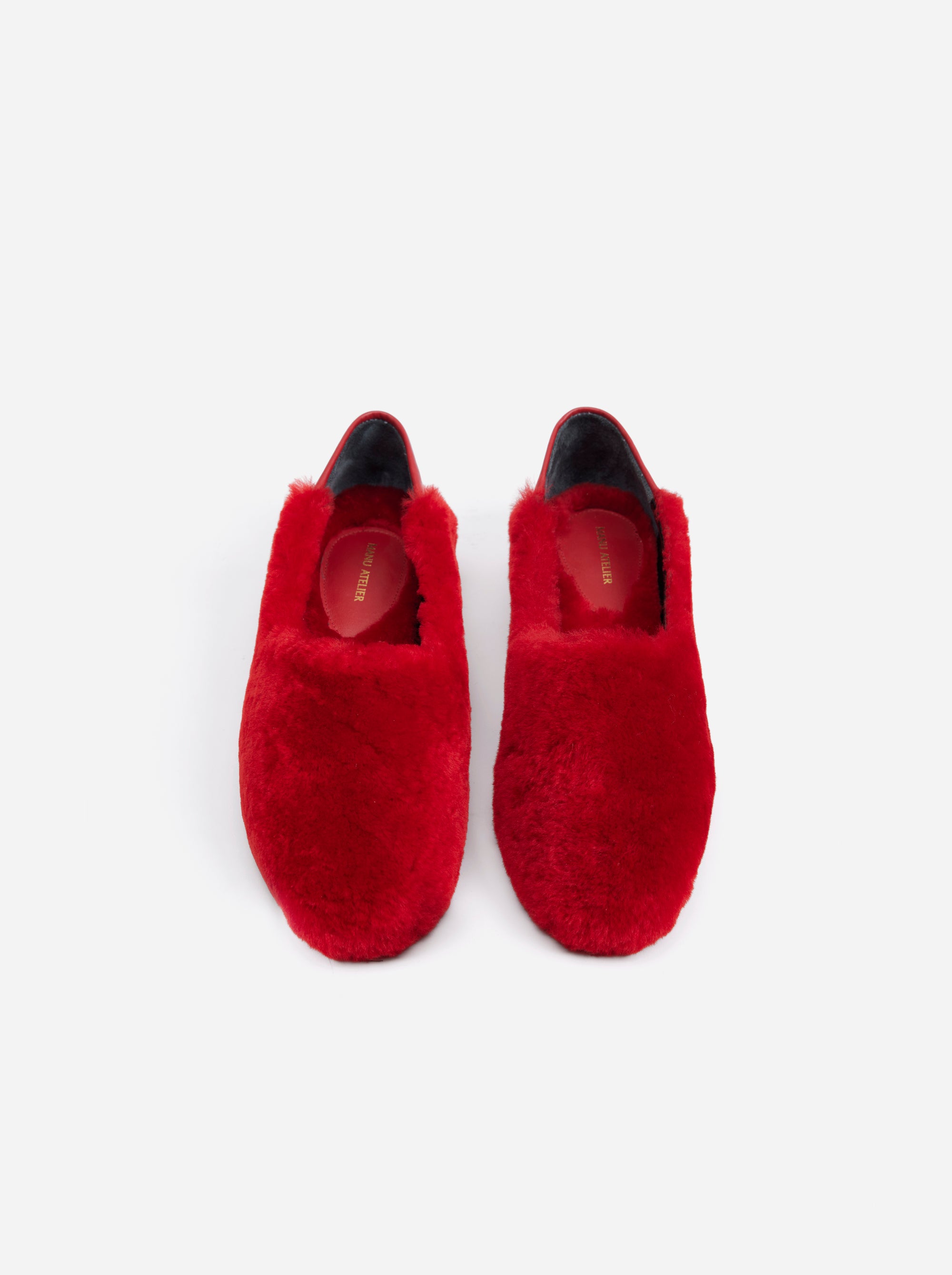 Manu Ballet Flats Red Shearling Front