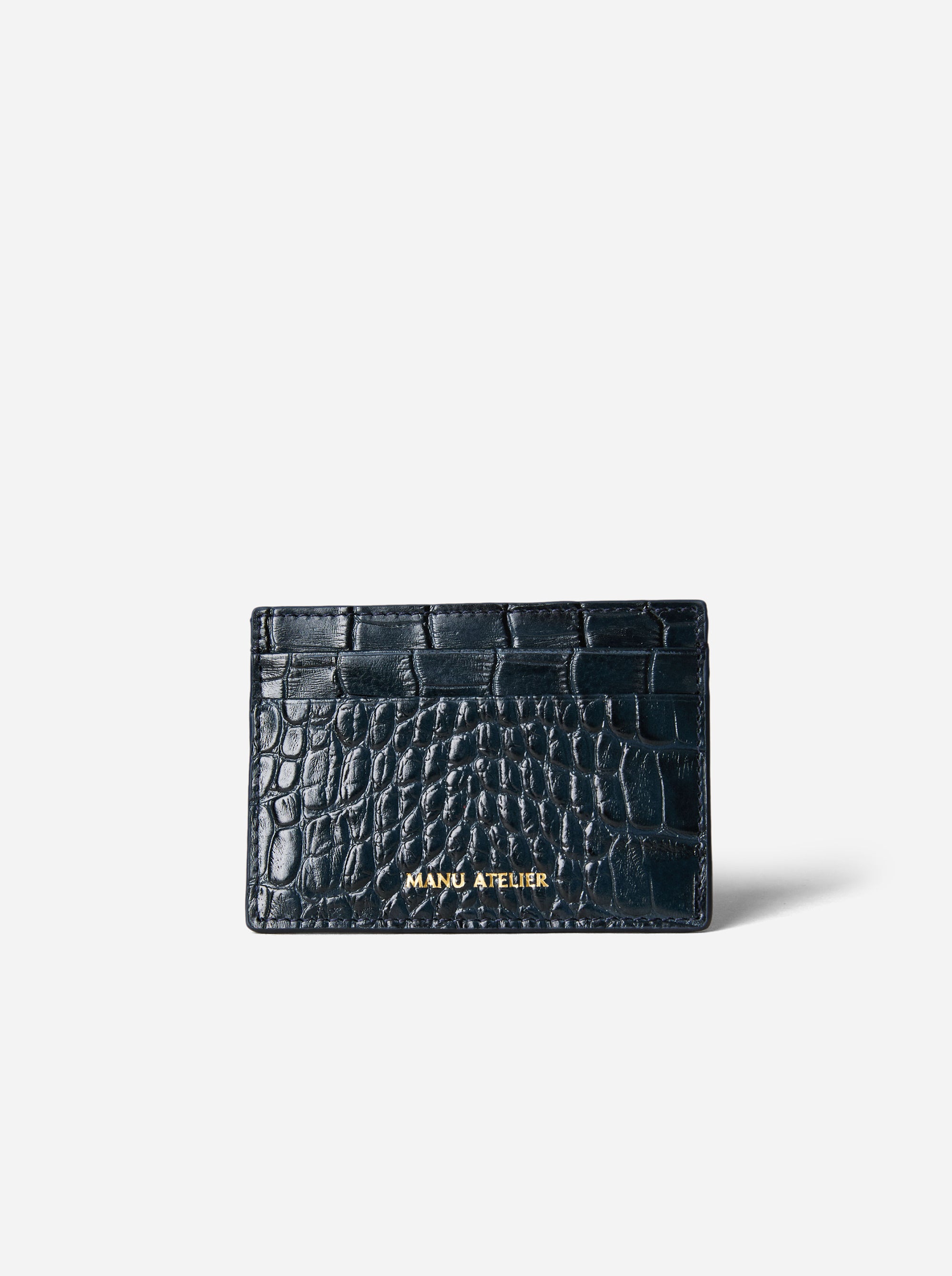Manu Cardholder Navy Croc Embossed Front
