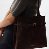 Mini Tote du Jour Deep Brown Suede on model