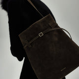 Tote Du Jour Tobacco Green Suede on Model