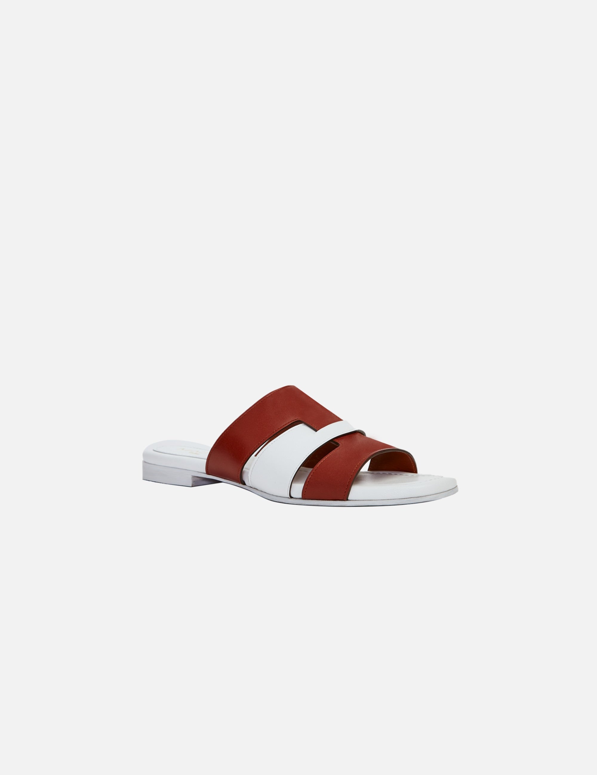 15 Woven Leather Slippers Red bole & White Soft