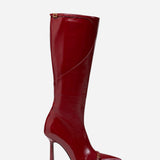 Knee High Pointy Toe Boots Red High Gloss