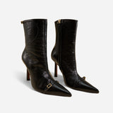 Pointy Toe Ankle Boots Black High Gloss