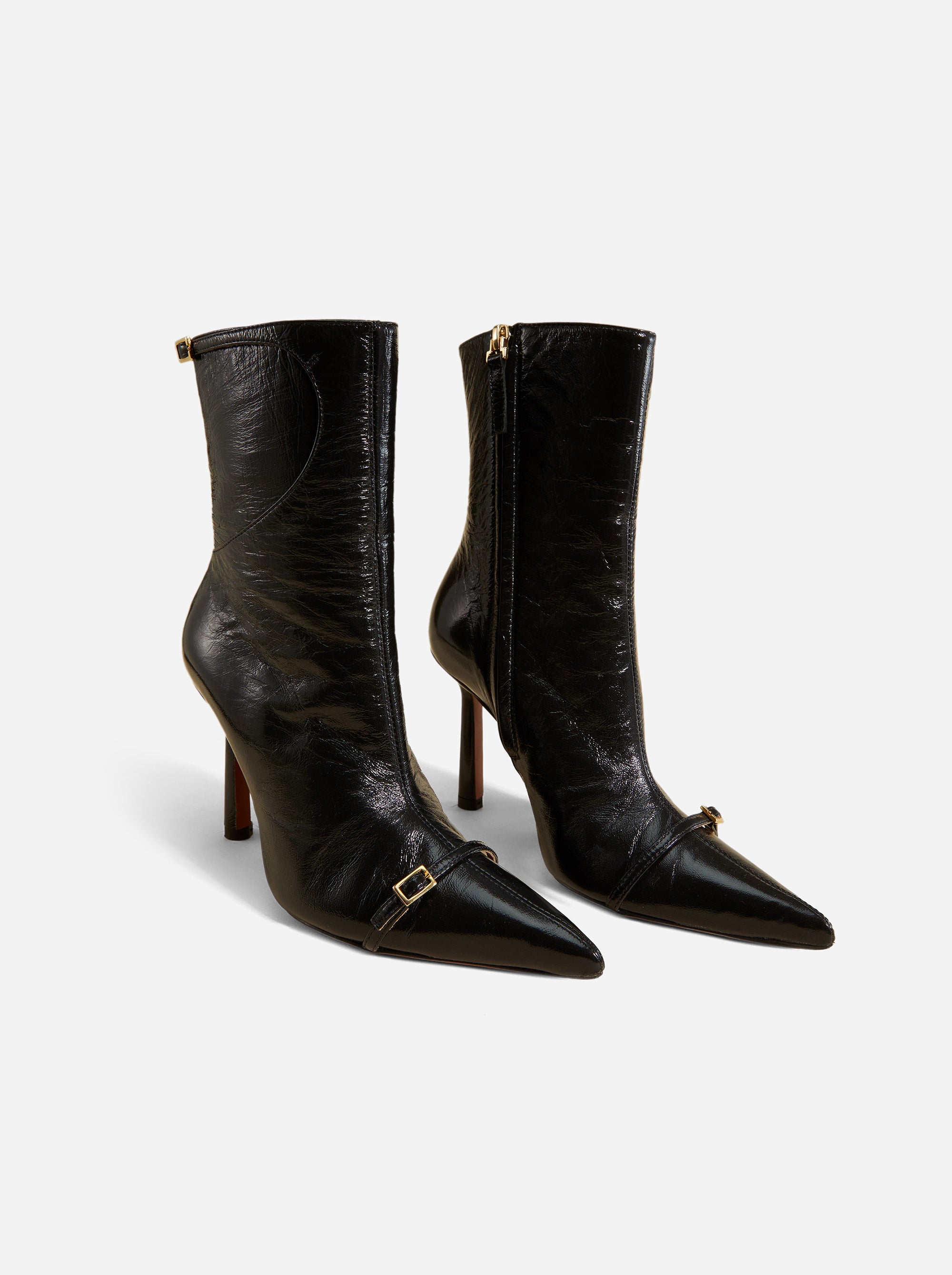 Pointy Toe Ankle Boots Black High Gloss