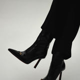 Pointy Toe Ankle Boots Black High Gloss on model