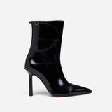 Pointy Toe Ankle Boots Black High Gloss