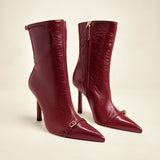 Pointy Toe Ankle Boots Rusty Red High Gloss