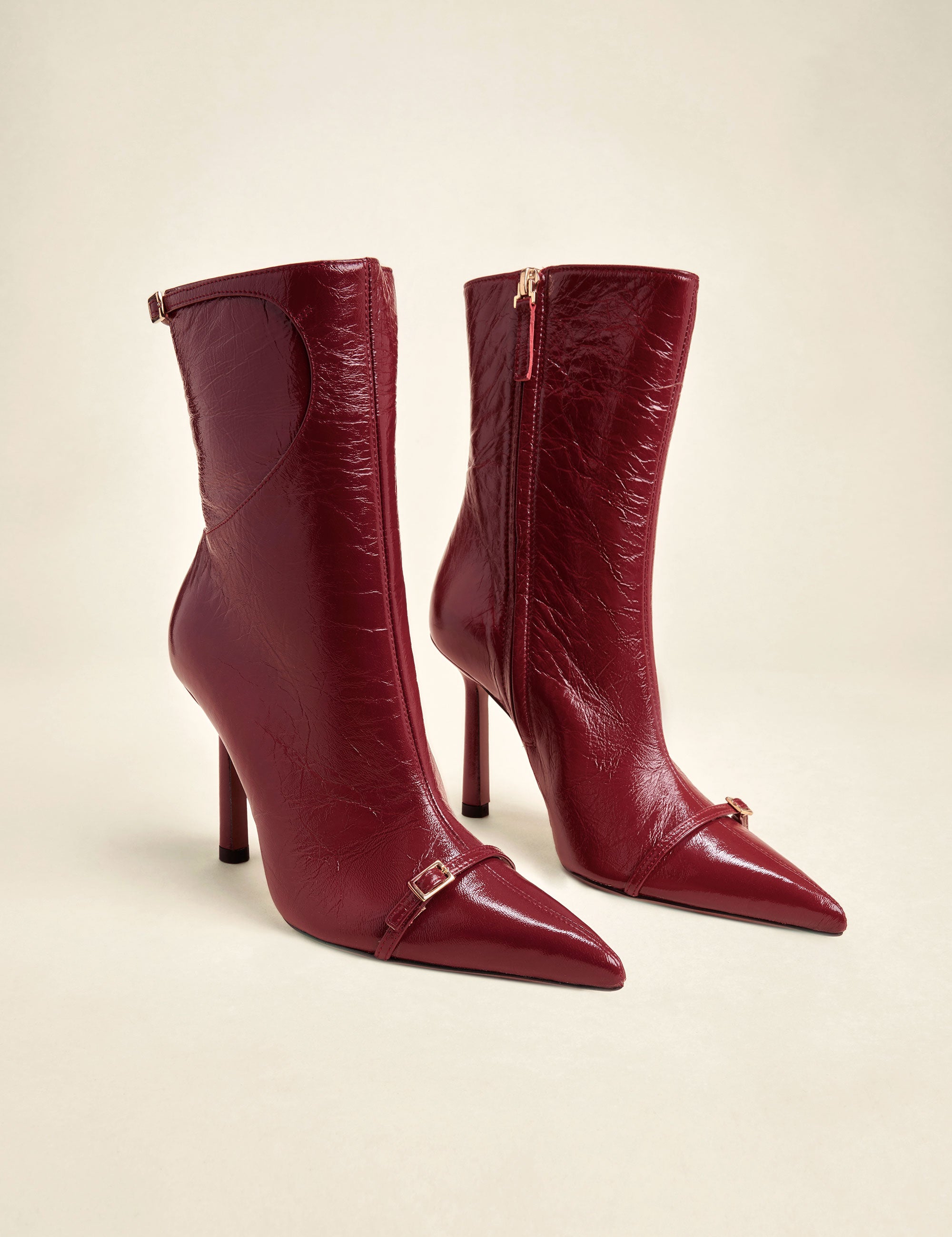 Pointy Toe Ankle Boots Rusty Red High Gloss