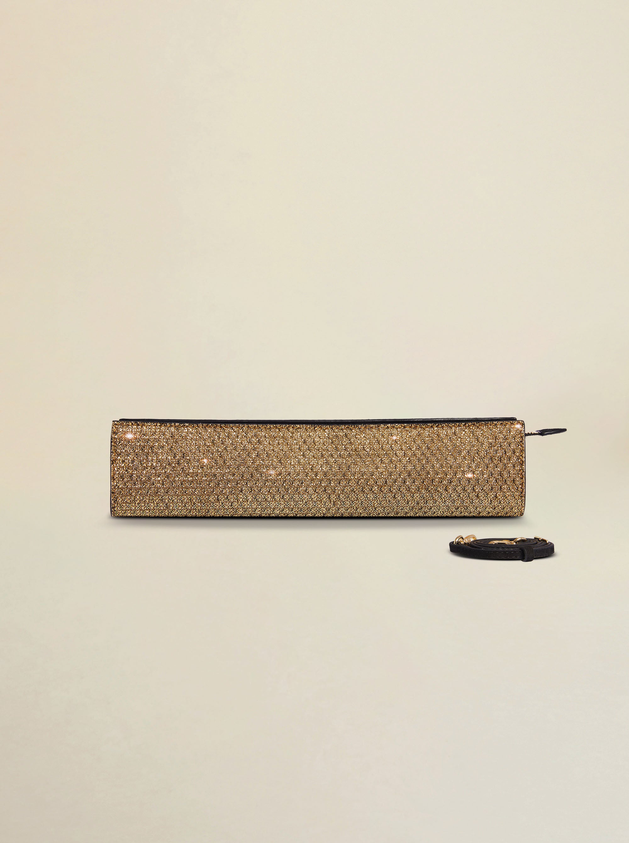 Pencil Box Gold Mesh & Black Suede