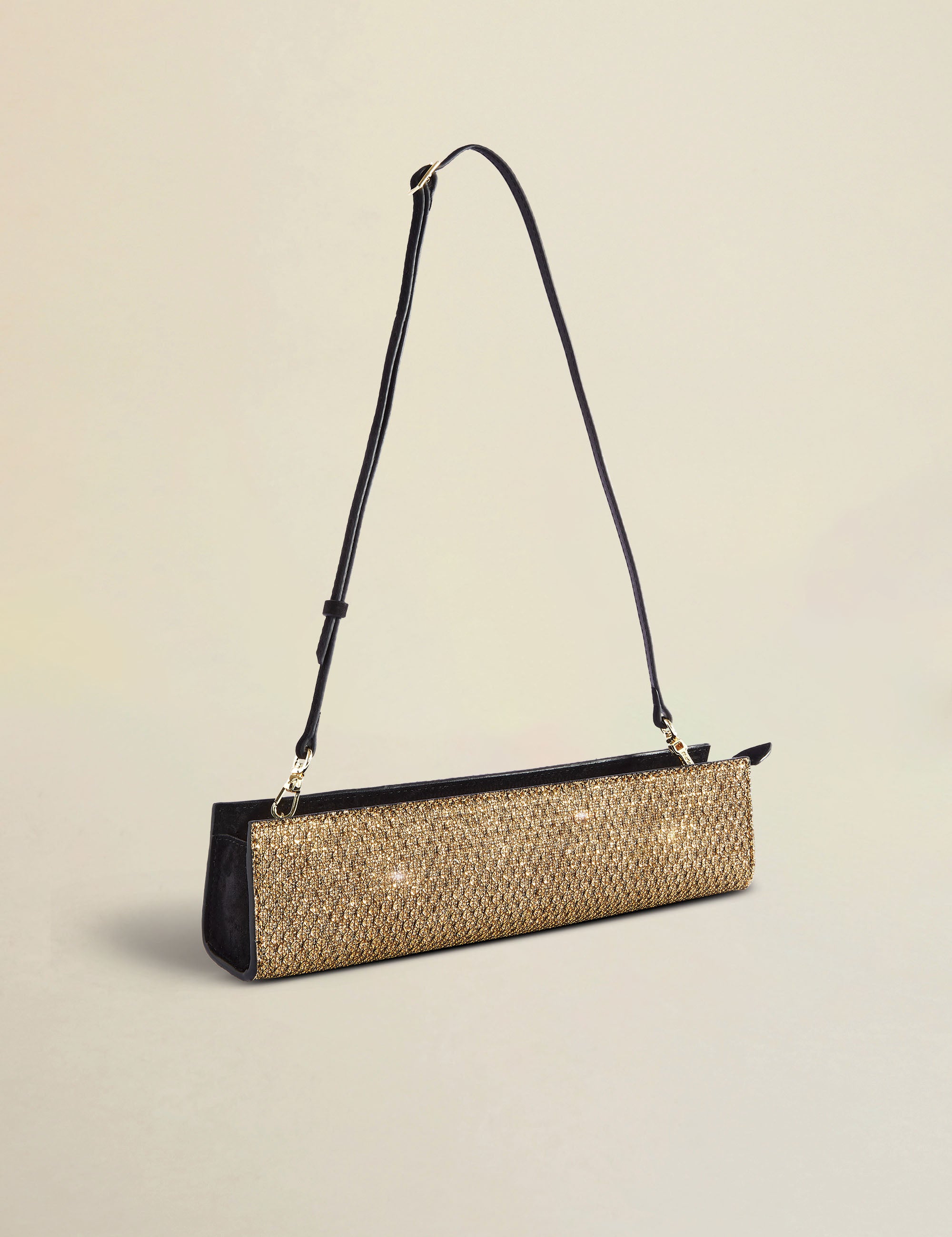 Pencil Box Gold Mesh & Black Suede Side