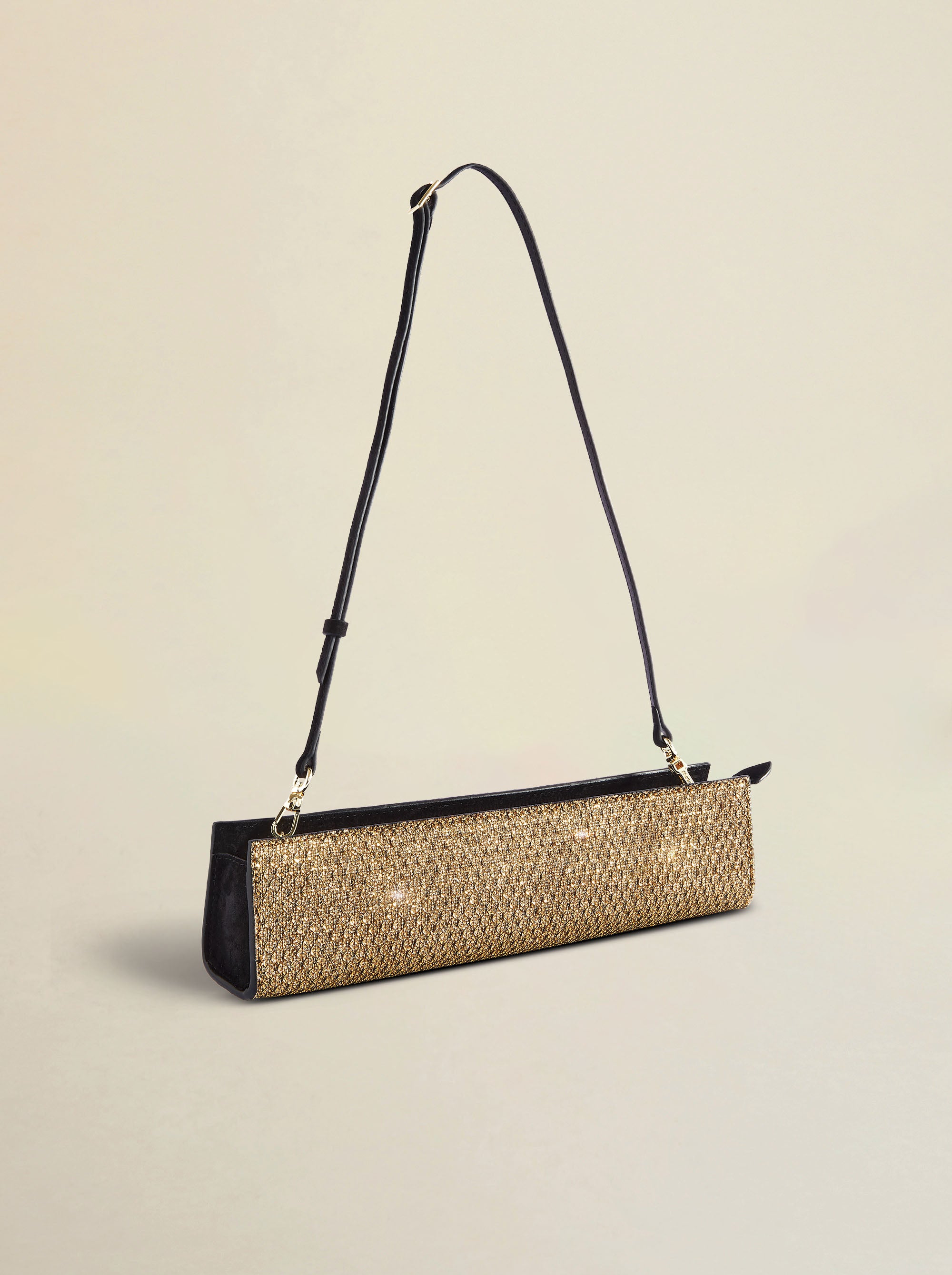 Pencil Box Gold Mesh & Black Suede Side