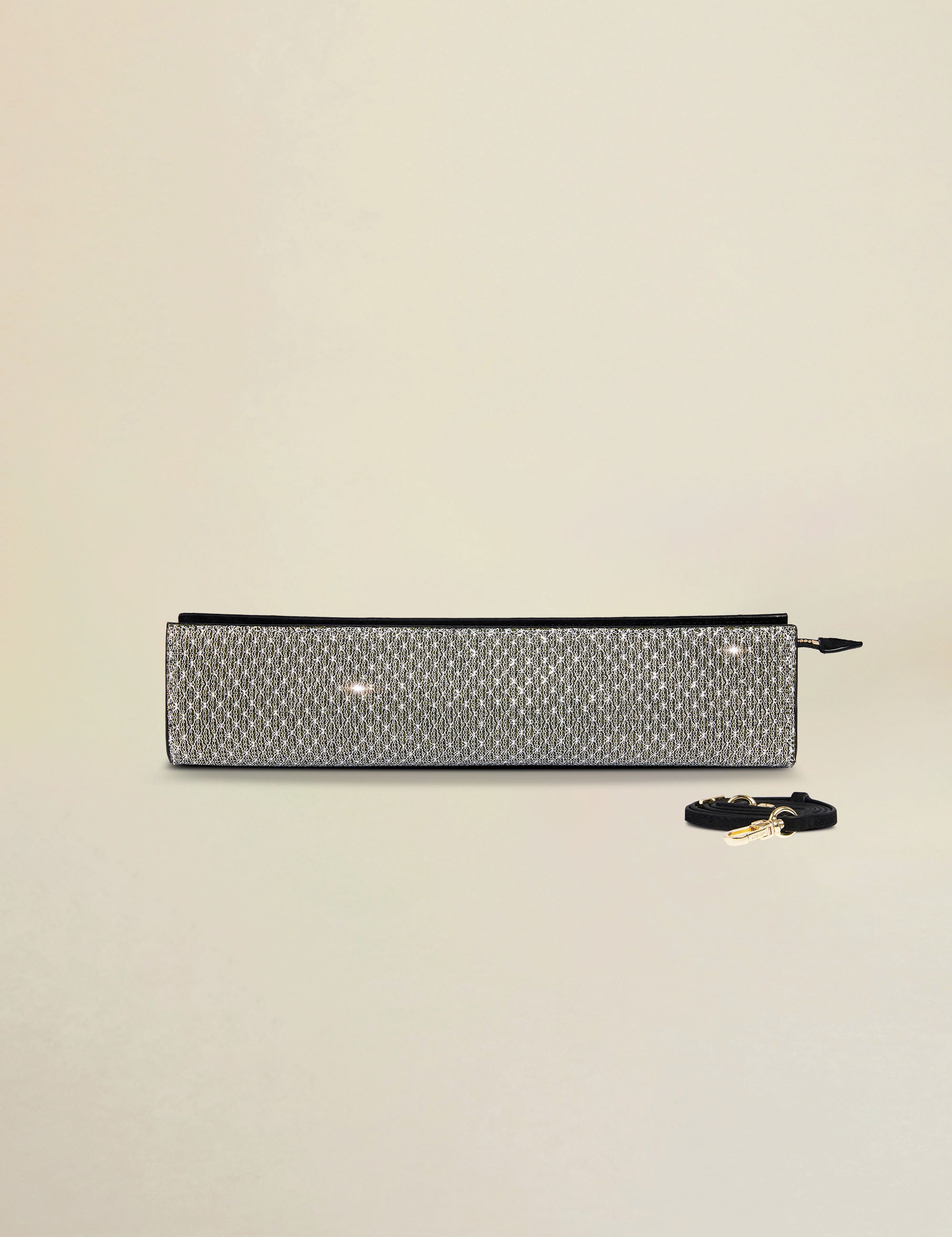 Pencil Box Silver Mesh & Black Suede