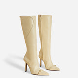 Knee High Pointy Toe Boots Vanilla