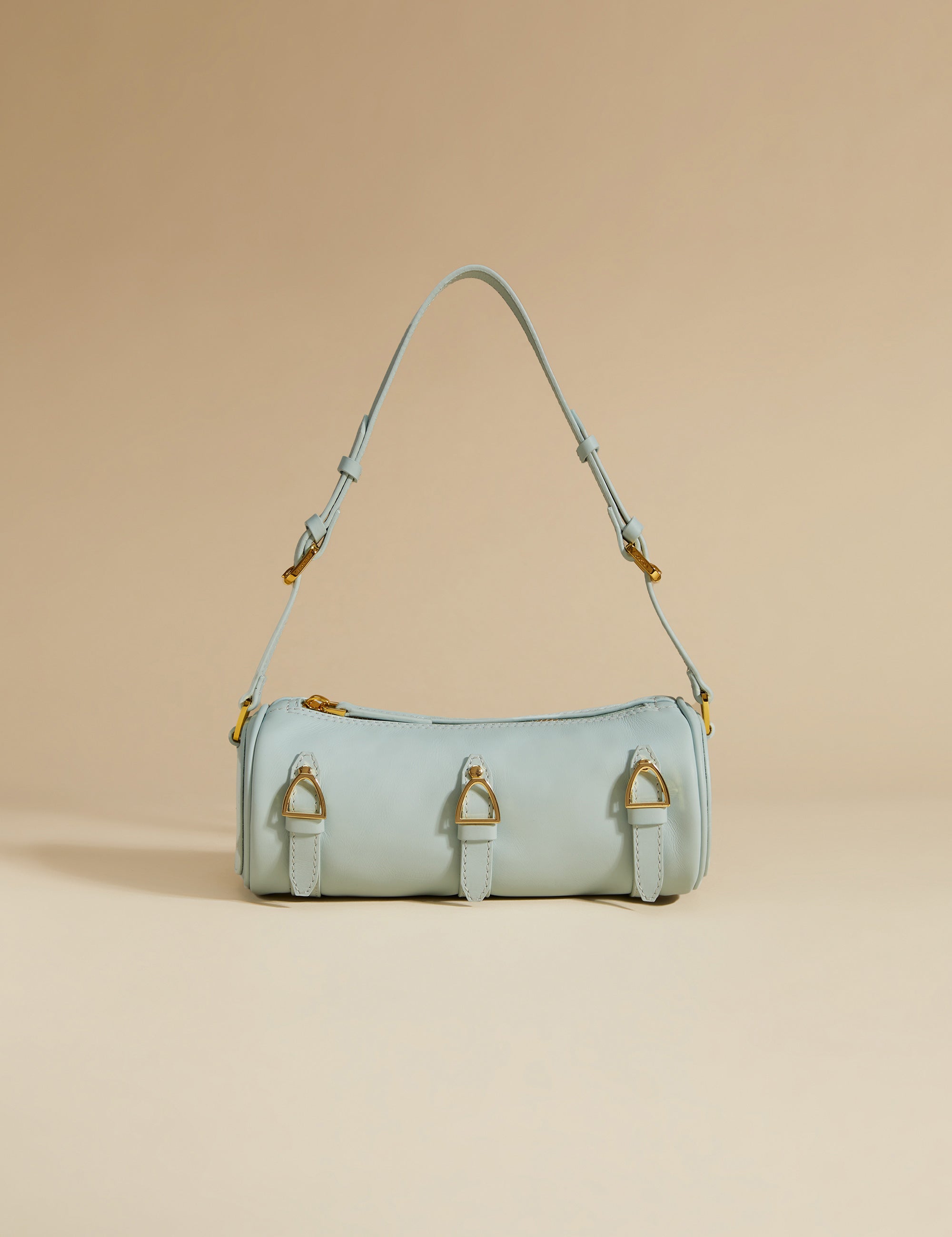 Multi Belted Mini Cylinder Aqua Blue Soft