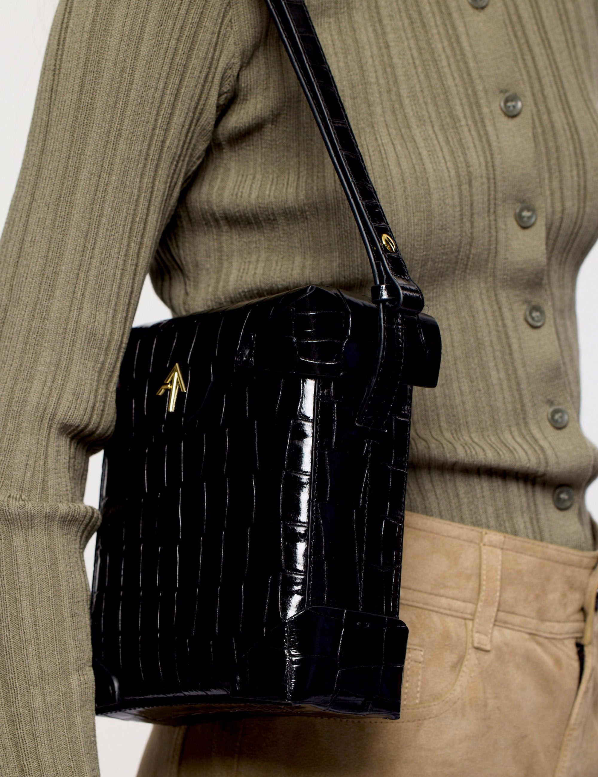 Mini Pristine Black Croc with a model