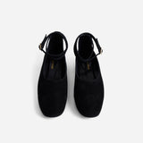 Manu Ballet Flats With Cross Over Ankle Strap Black Suede