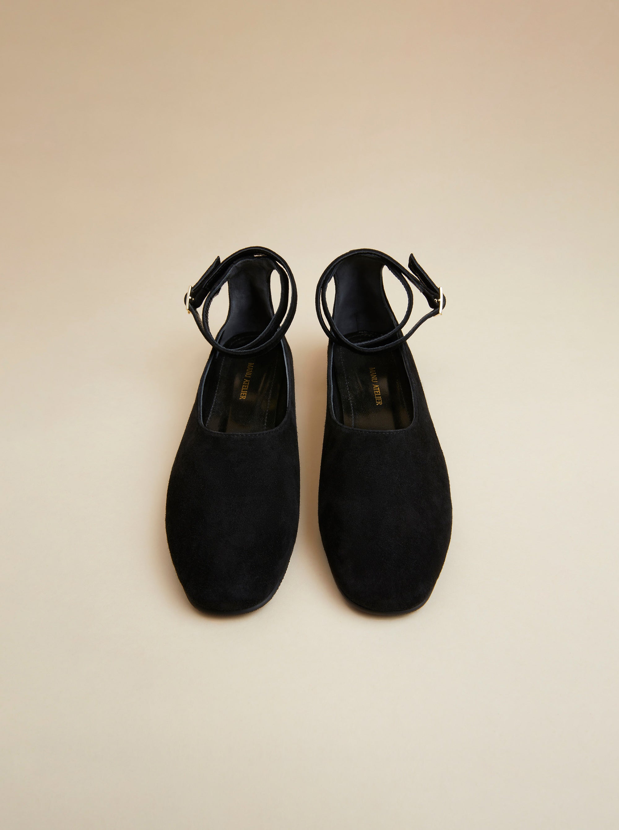 Manu Ballet Flats With Cross Over Ankle Strap Black Suede