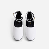 Manu Ballet Flats With Cross Over Ankle Strap White Soft Front