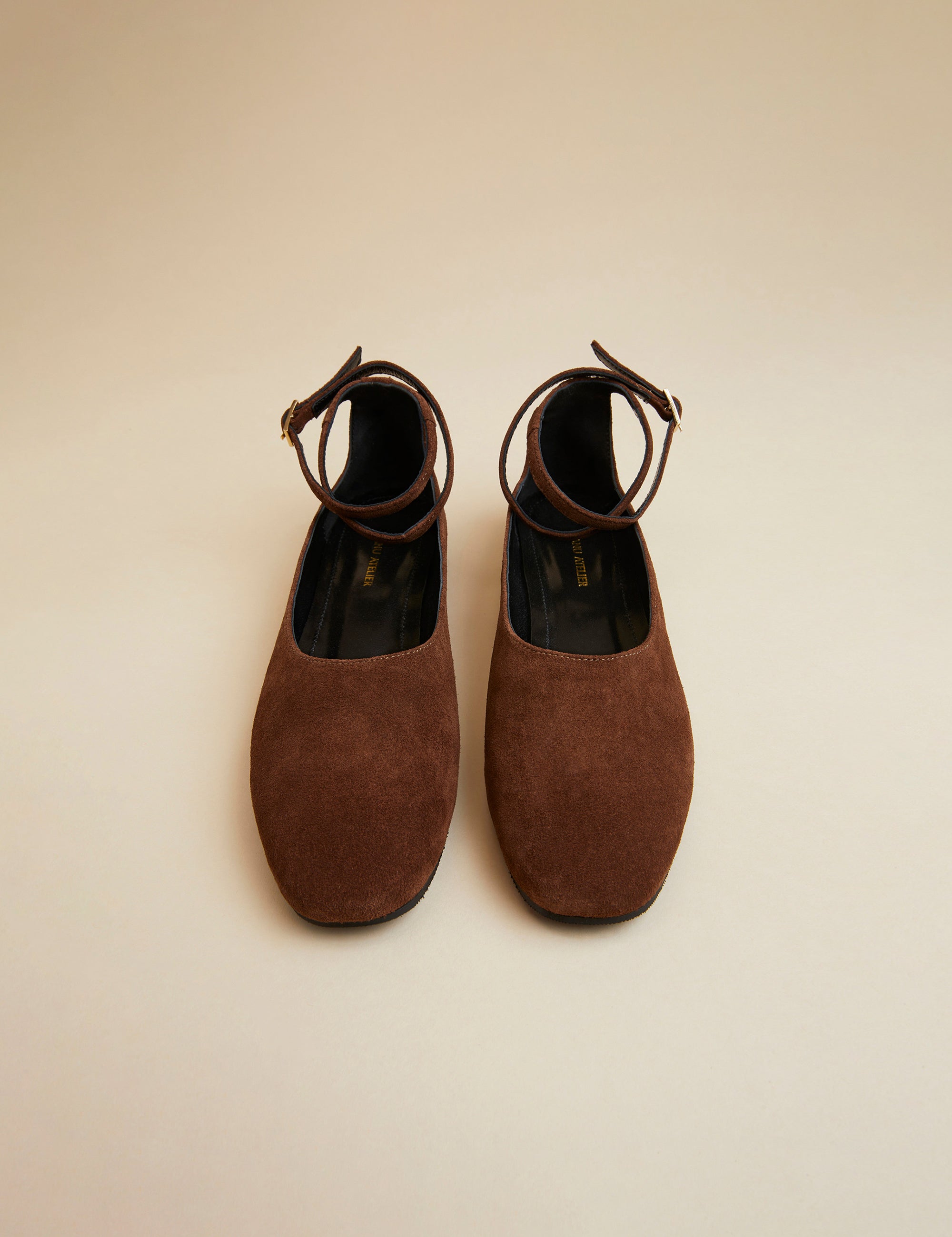 Manu Ballet Flats With Cross Over Ankle Strap Chocolate Suede