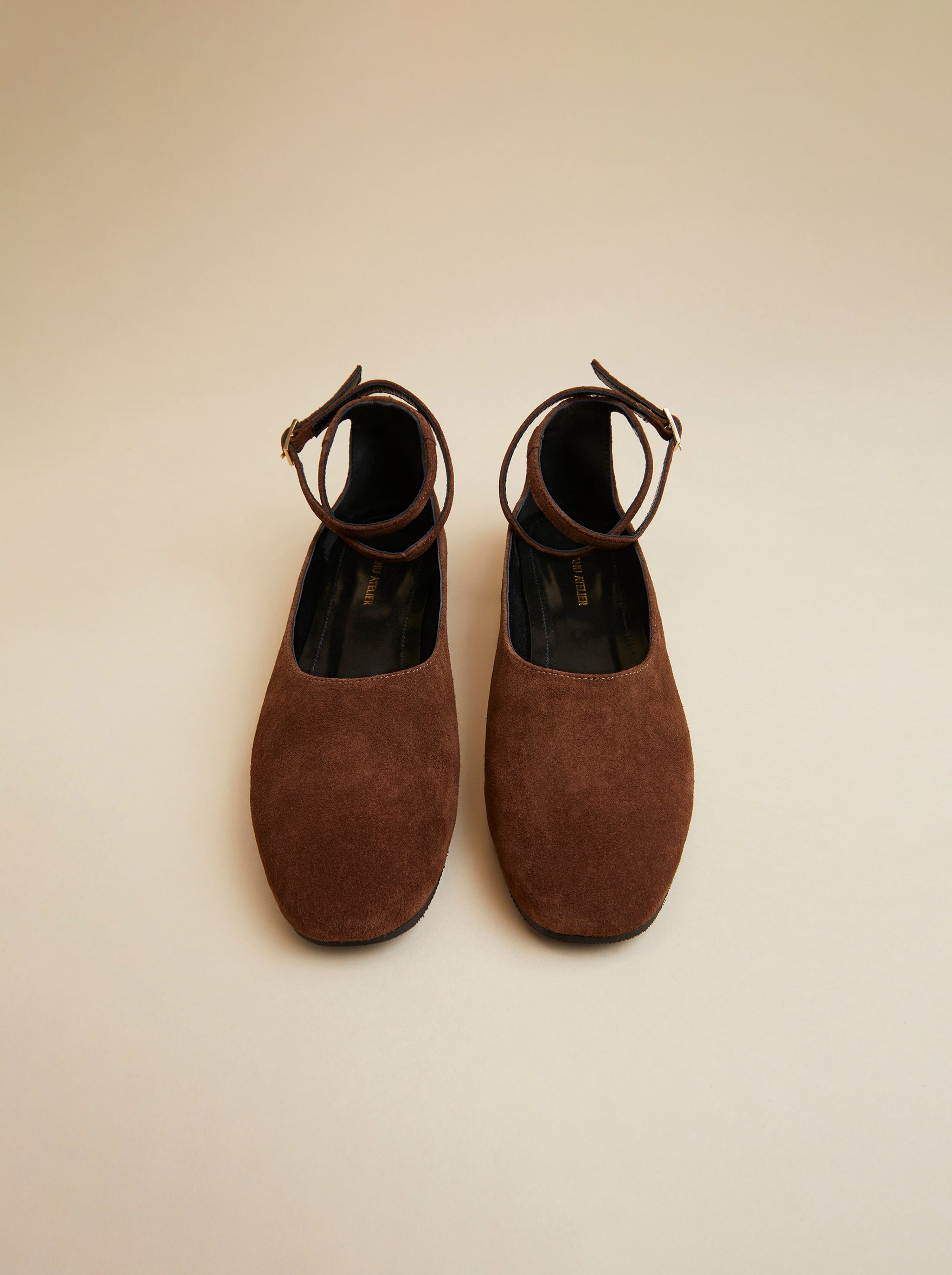 Manu Ballet Flats With Cross Over Ankle Strap Chocolate Suede