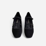 Manu Ballet Flats With Double Belt Black Suede