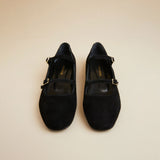 Manu Ballet Flats With Double Belt Black Suede