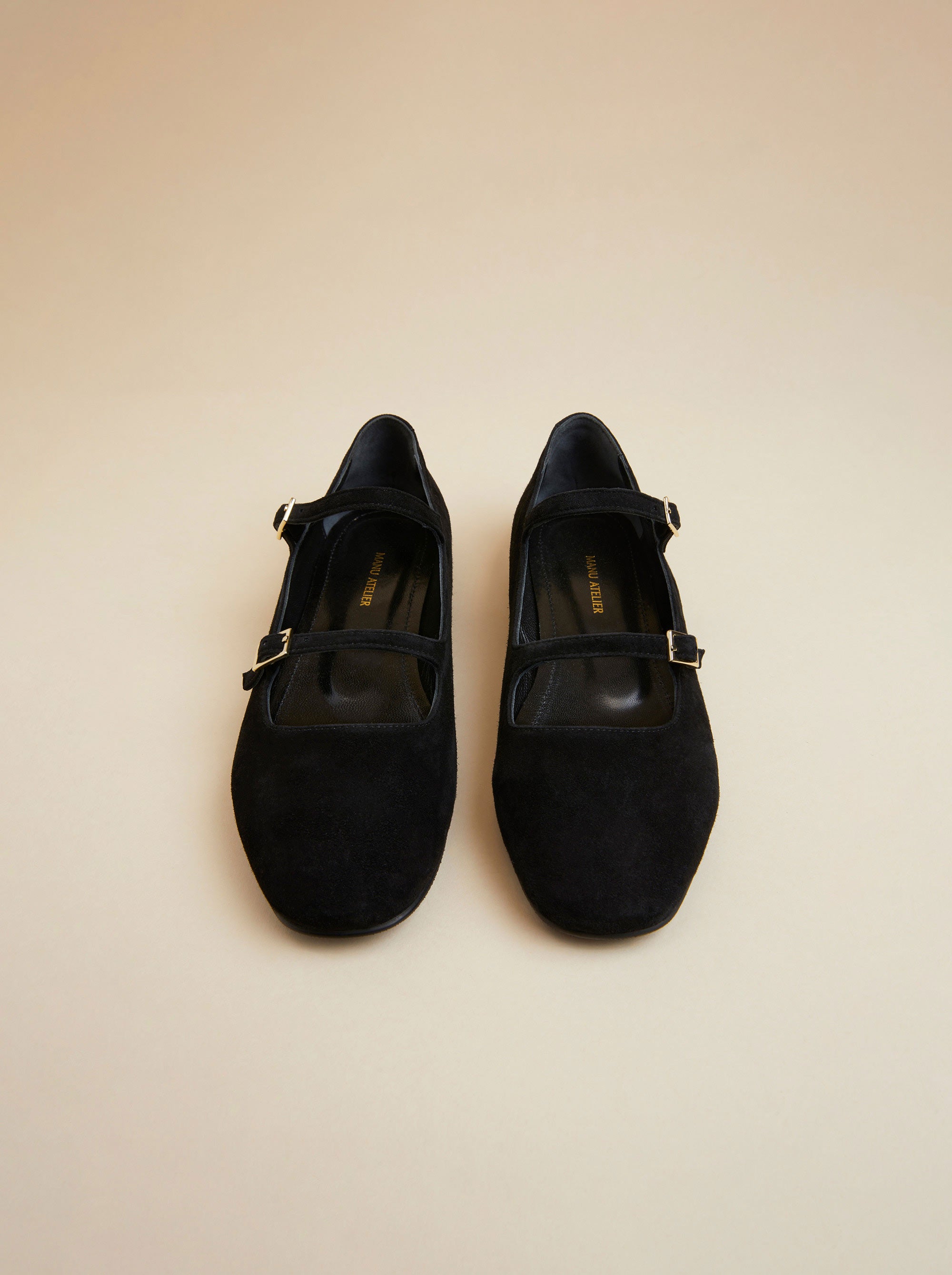 Manu Ballet Flats With Double Belt Black Suede