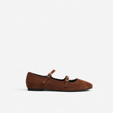 Manu Ballet Flats With Double Belt Chocolate Suede