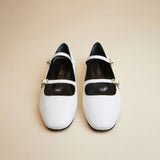 Manu Ballet Flats With Double Belt White Soft