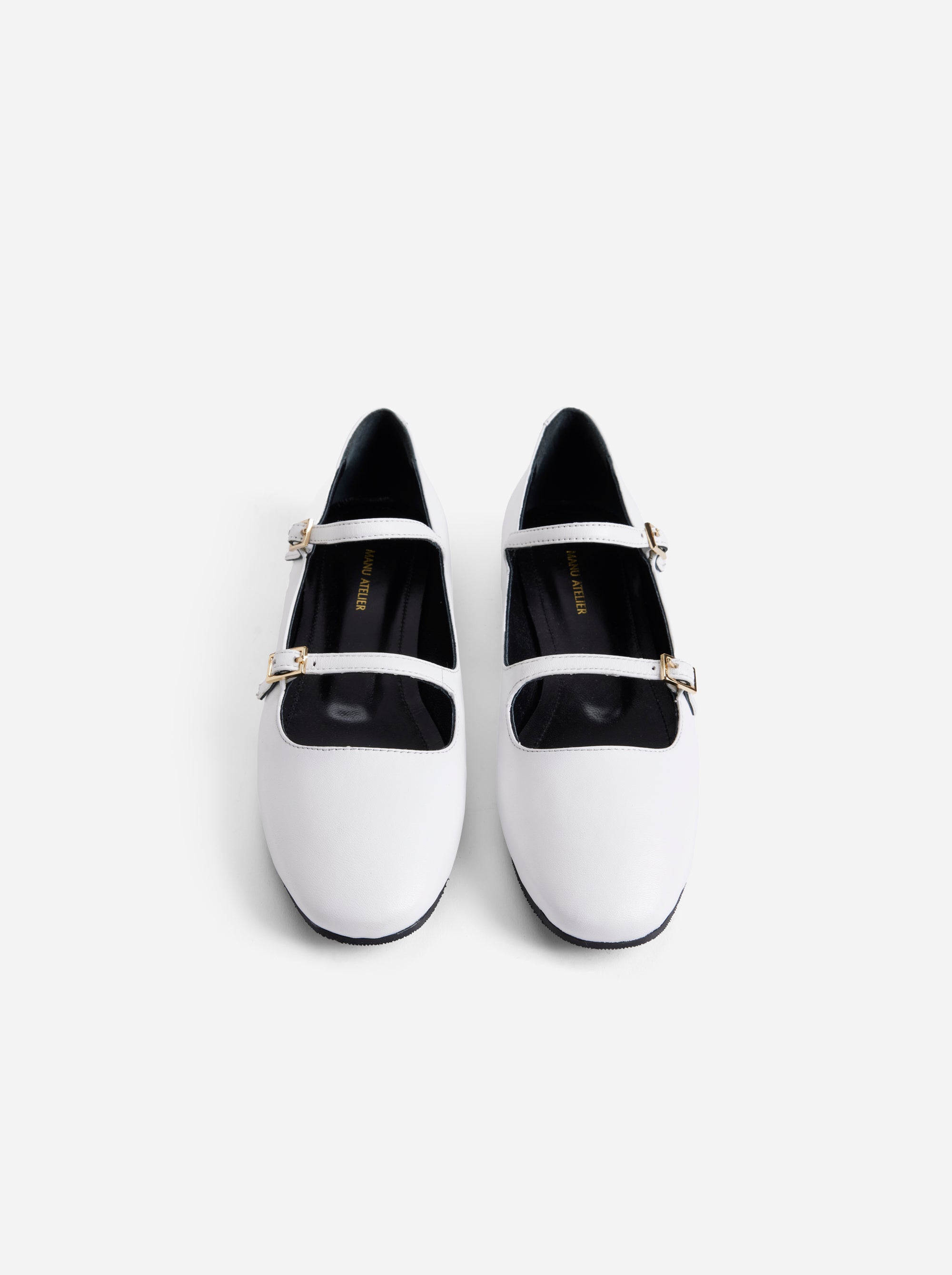 Manu Ballet Flats With Double Belt White Soft Front