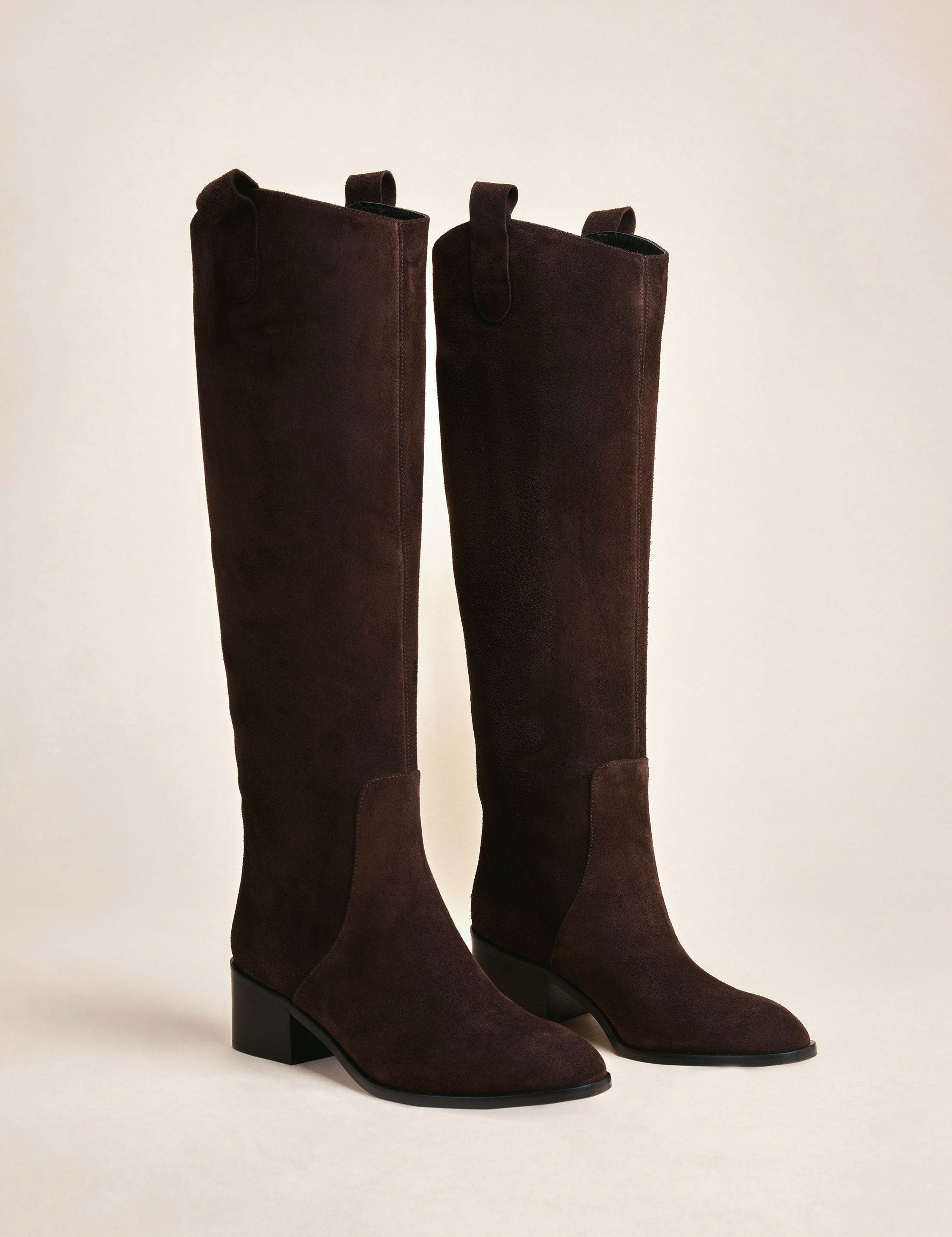 Knee High Riding Boots Deep Brown Suede Side