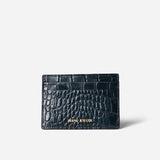 Manu Cardholder Navy Croc Embossed Front