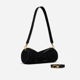 Mini Cylinder Perforated Black Suede