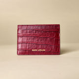 Manu Cardholder Dark Red Croc Embossed