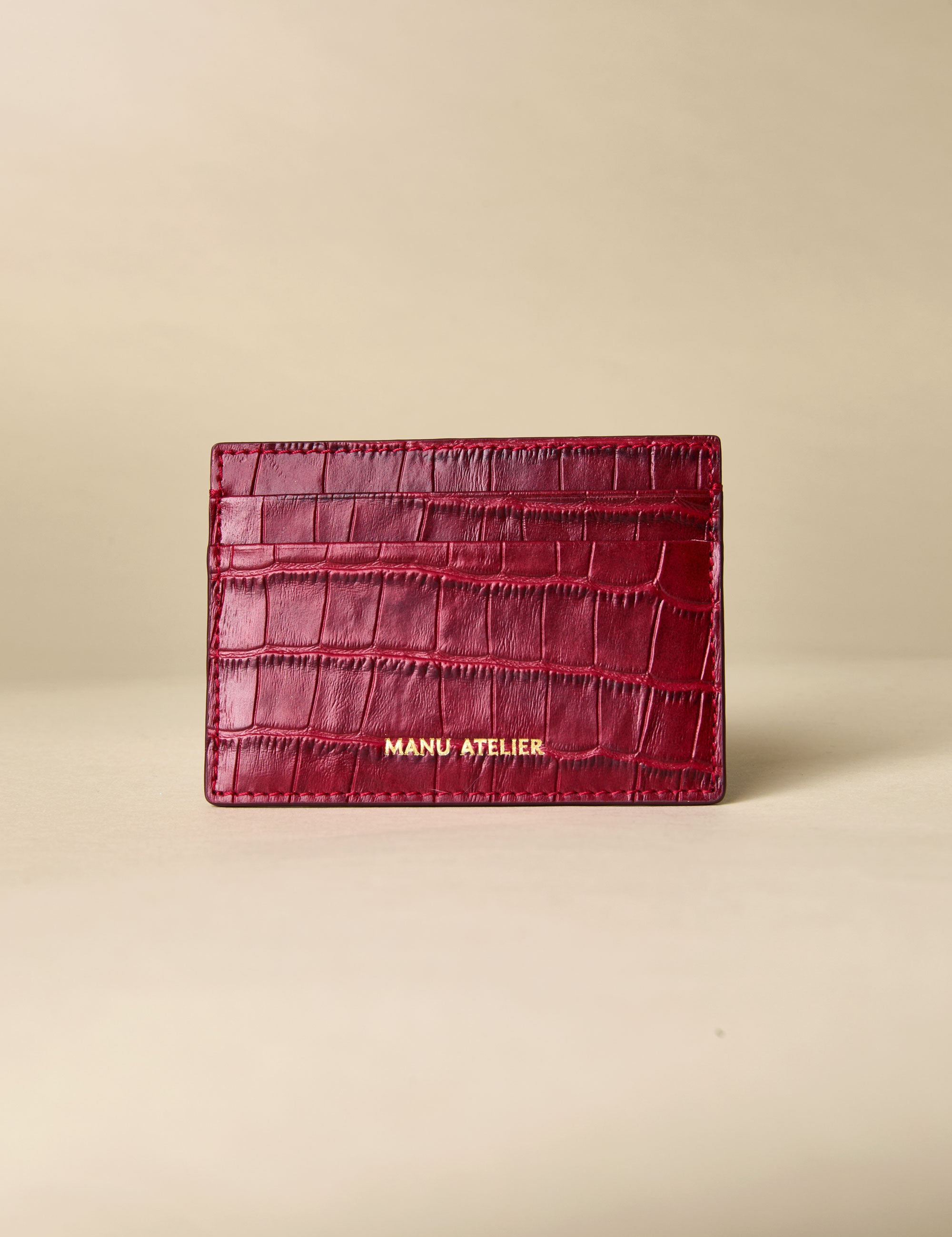 Manu Cardholder Dark Red Croc Embossed