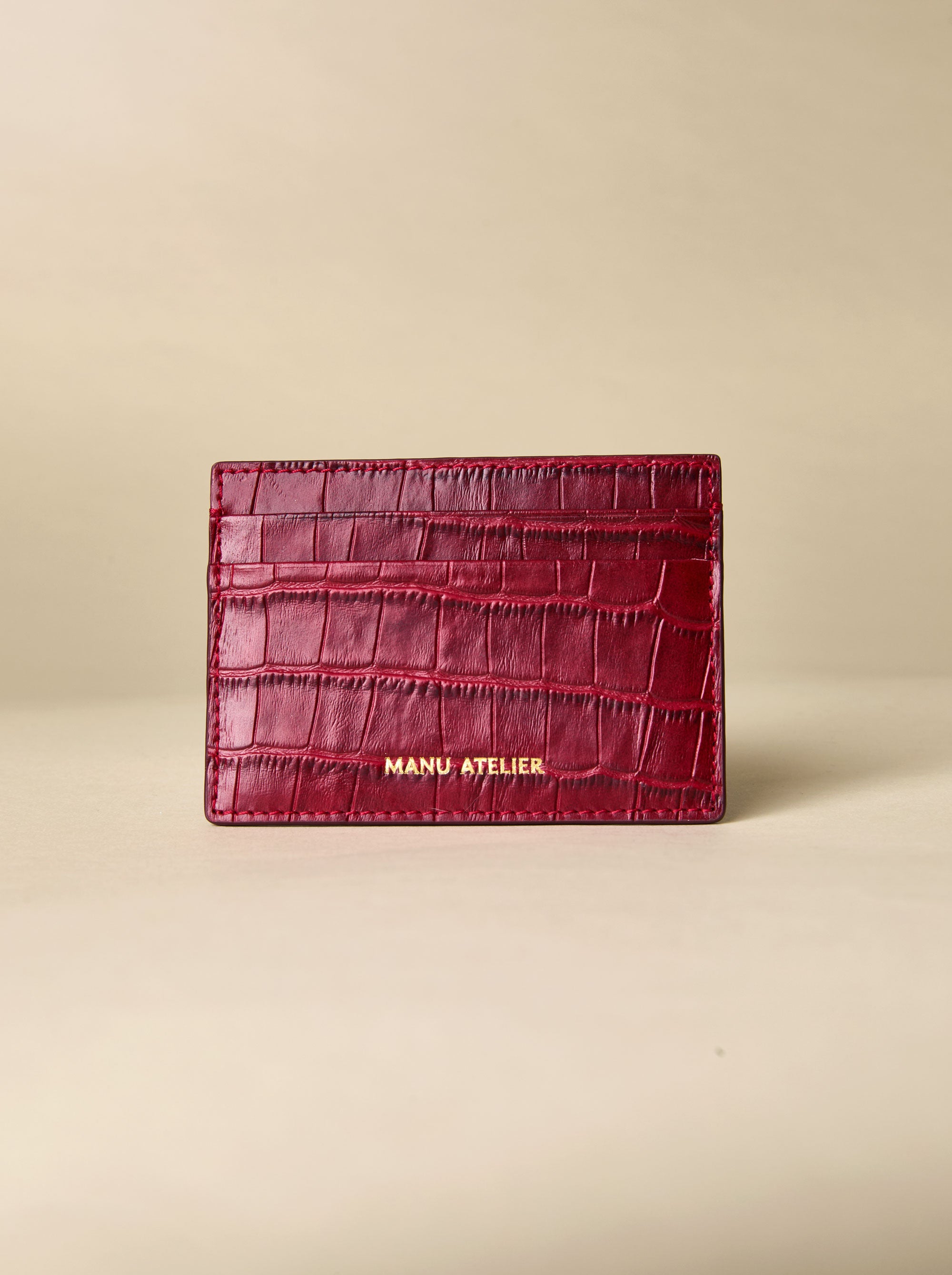 Manu Cardholder Dark Red Croc Embossed