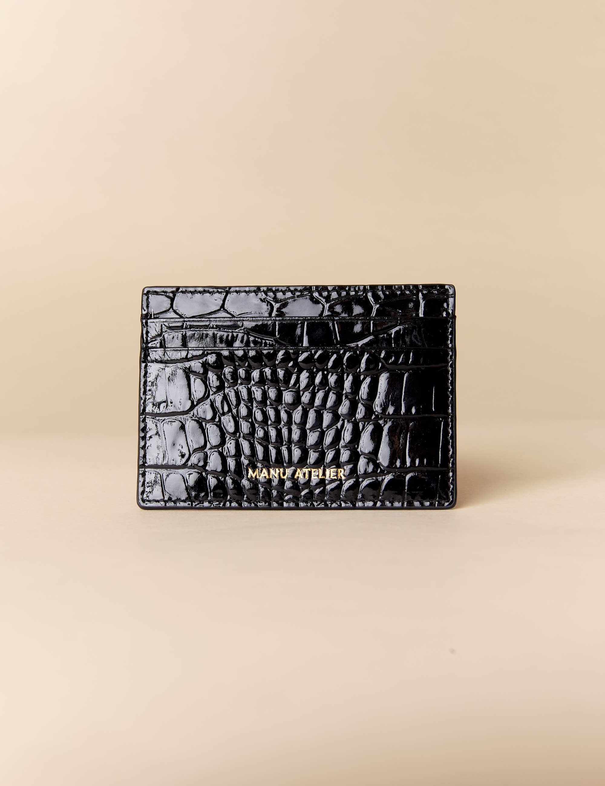 Manu Cardholder Black Croc Embossed