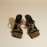 Joy Sandals Brown Snake Embossed