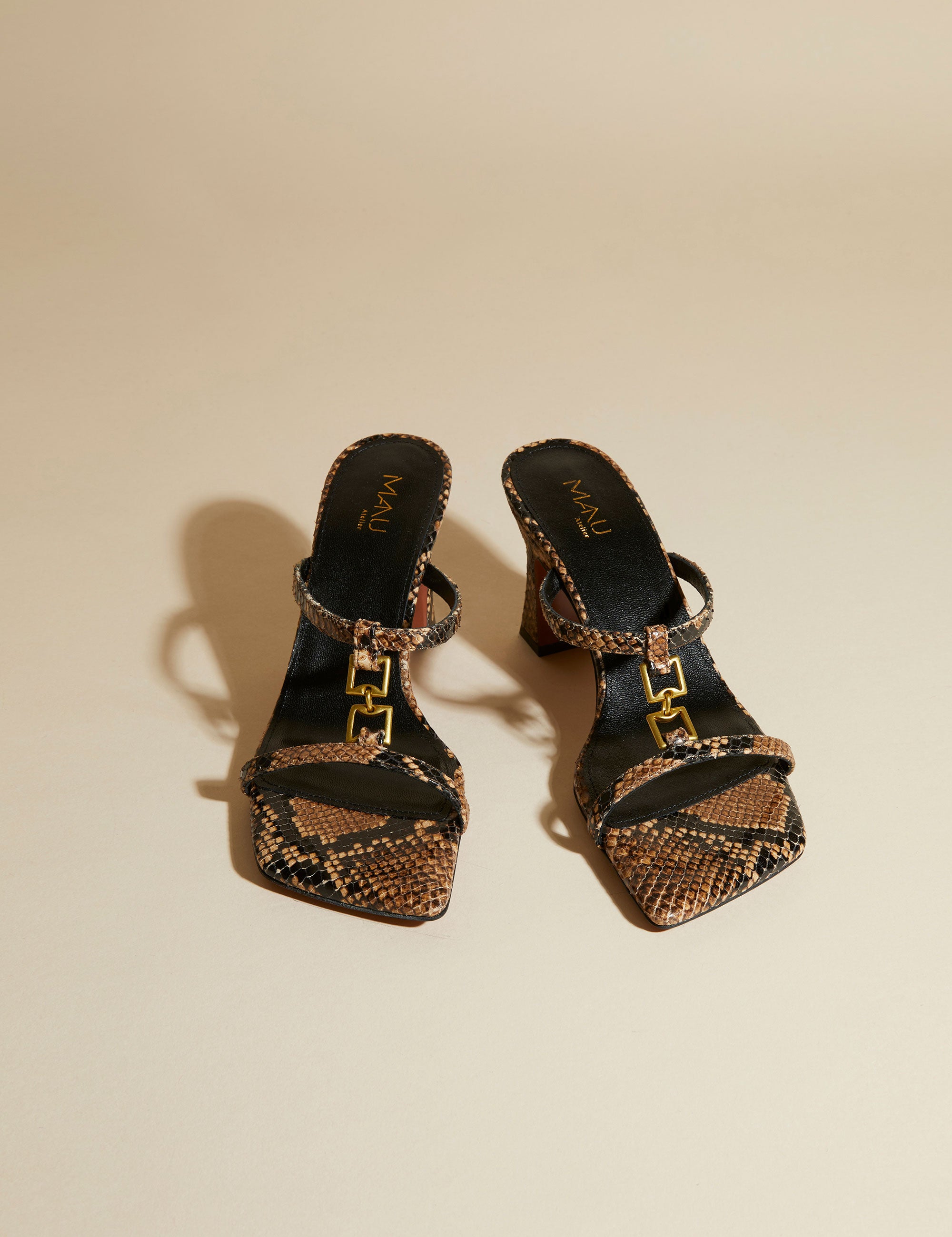 Joy Sandals Brown Snake Embossed