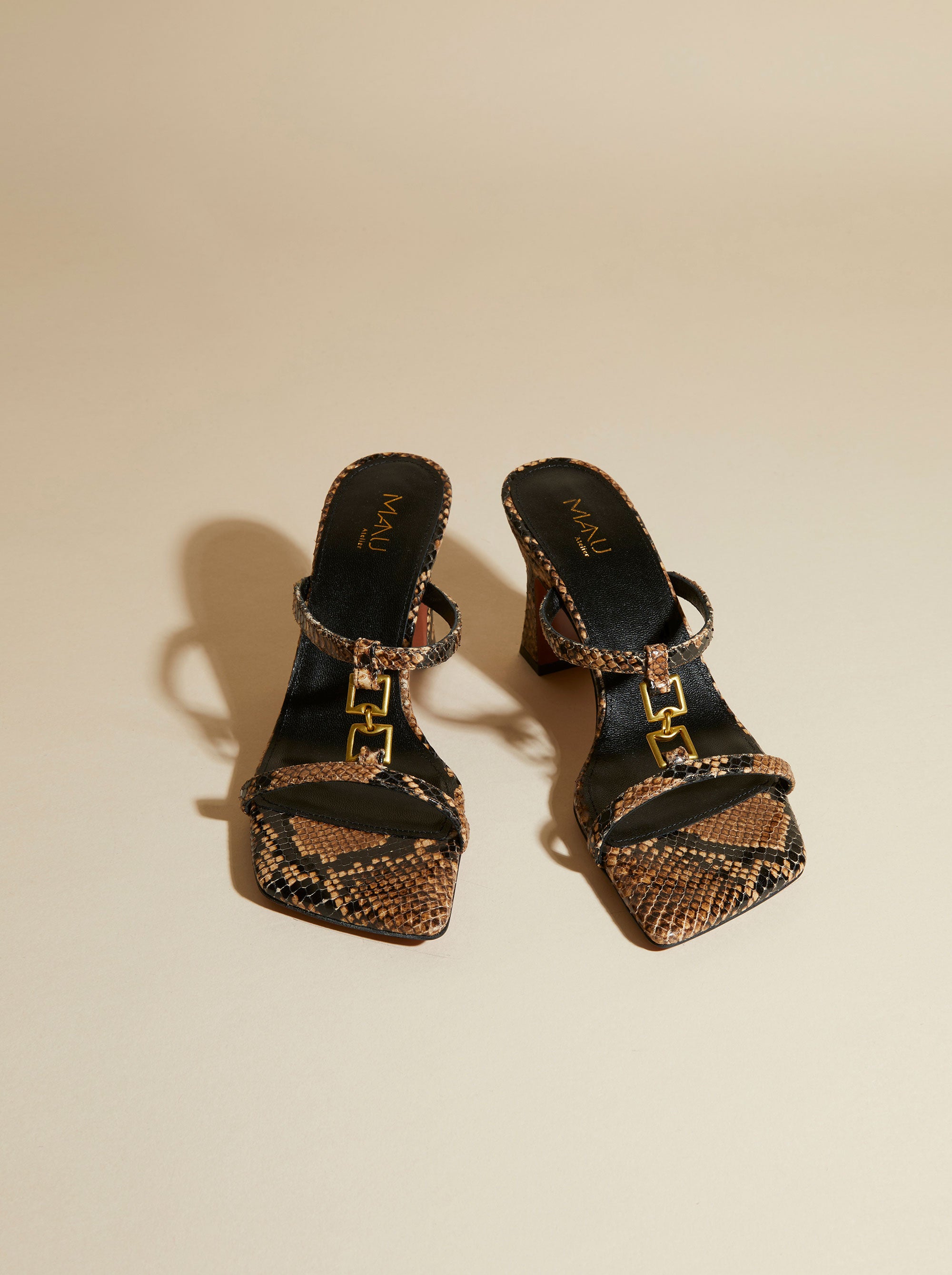 Joy Sandals Brown Snake Embossed