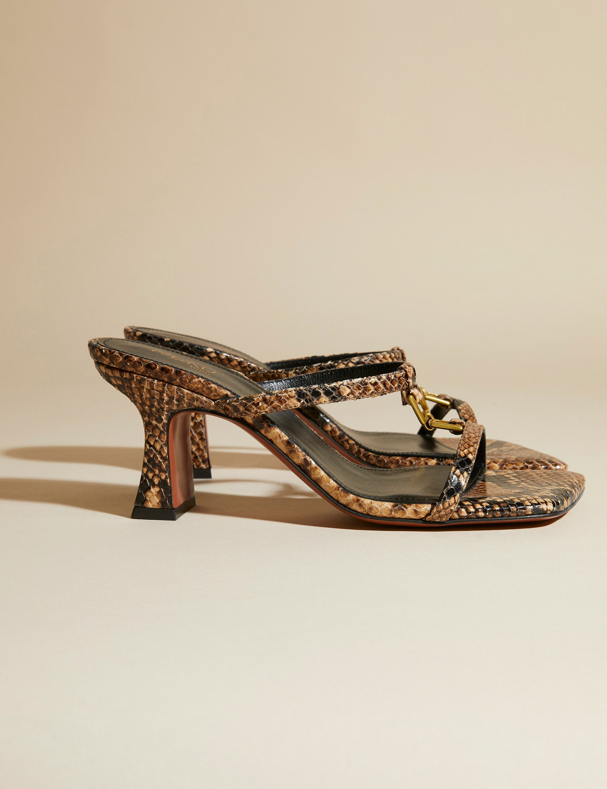 Joy Sandals Brown Snake Embossed Side