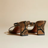 Joy Sandals Brown Snake Embossed Back