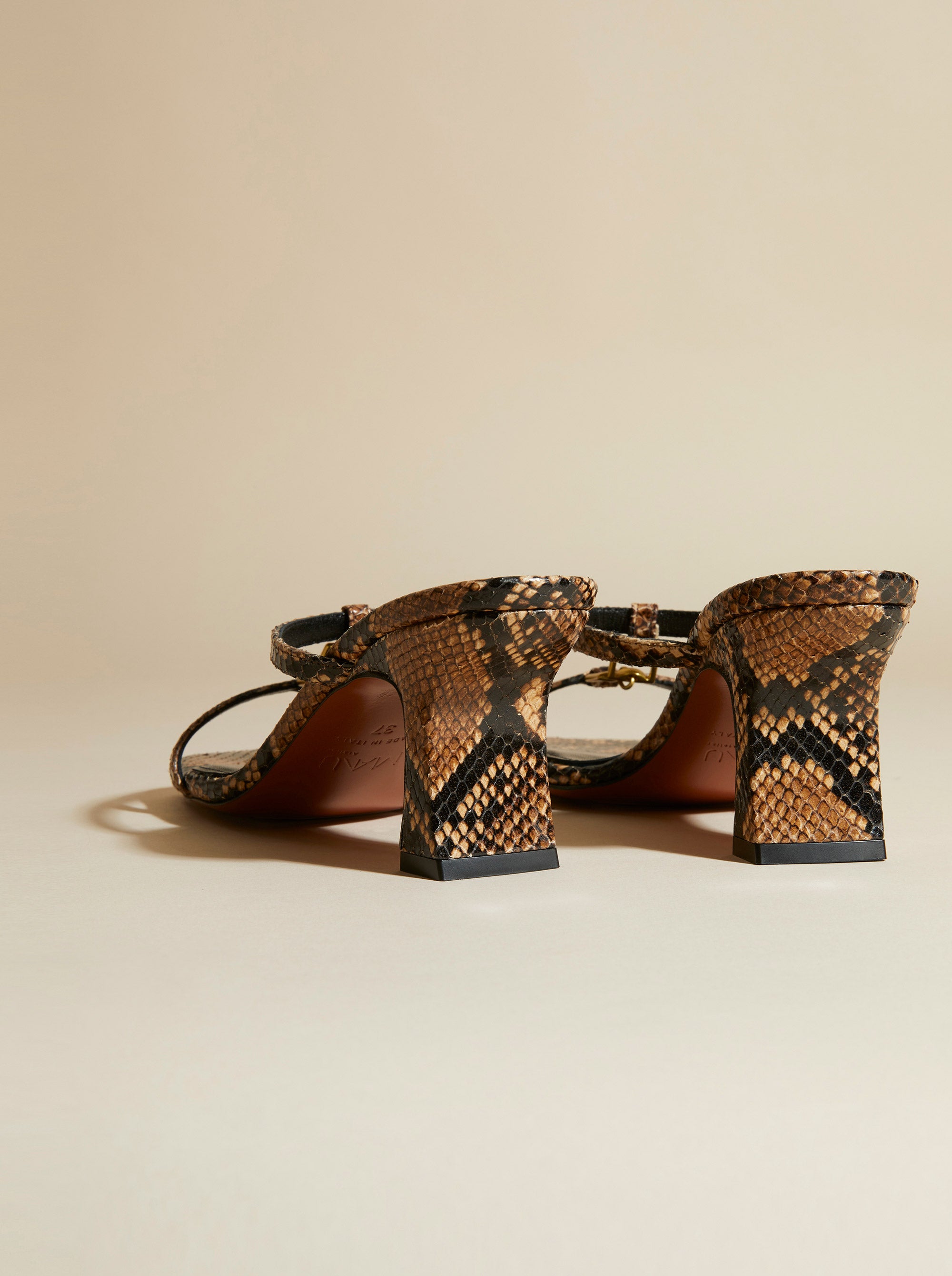 Joy Sandals Brown Snake Embossed Back