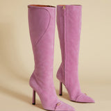 Knee High Pointy Toe Boots Cyclamen Suede